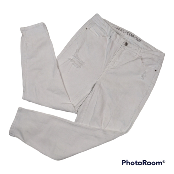 Vanilla Star White High Rise Straight Leg Distressed Ripped Five People Jeans - Picture 1 of 15
